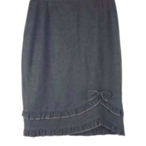 Vintage Wool Blend Lined Ruffle & Bow Pencil Skirt - Grey